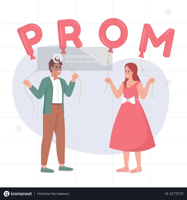 Boy asking girl to prom with balloons  Illustration