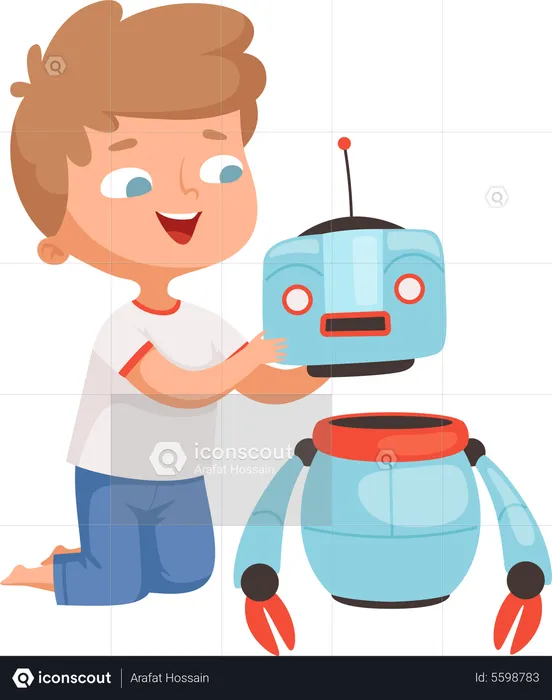 School students characters assembling robot boy Vector Image