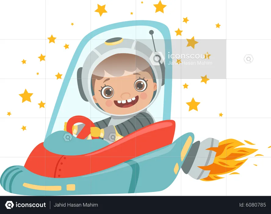 Boy Astronaut Suit in rocket  Illustration