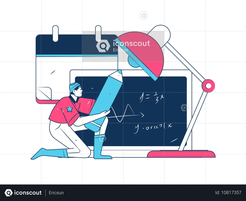 Boy attending online math class  Illustration