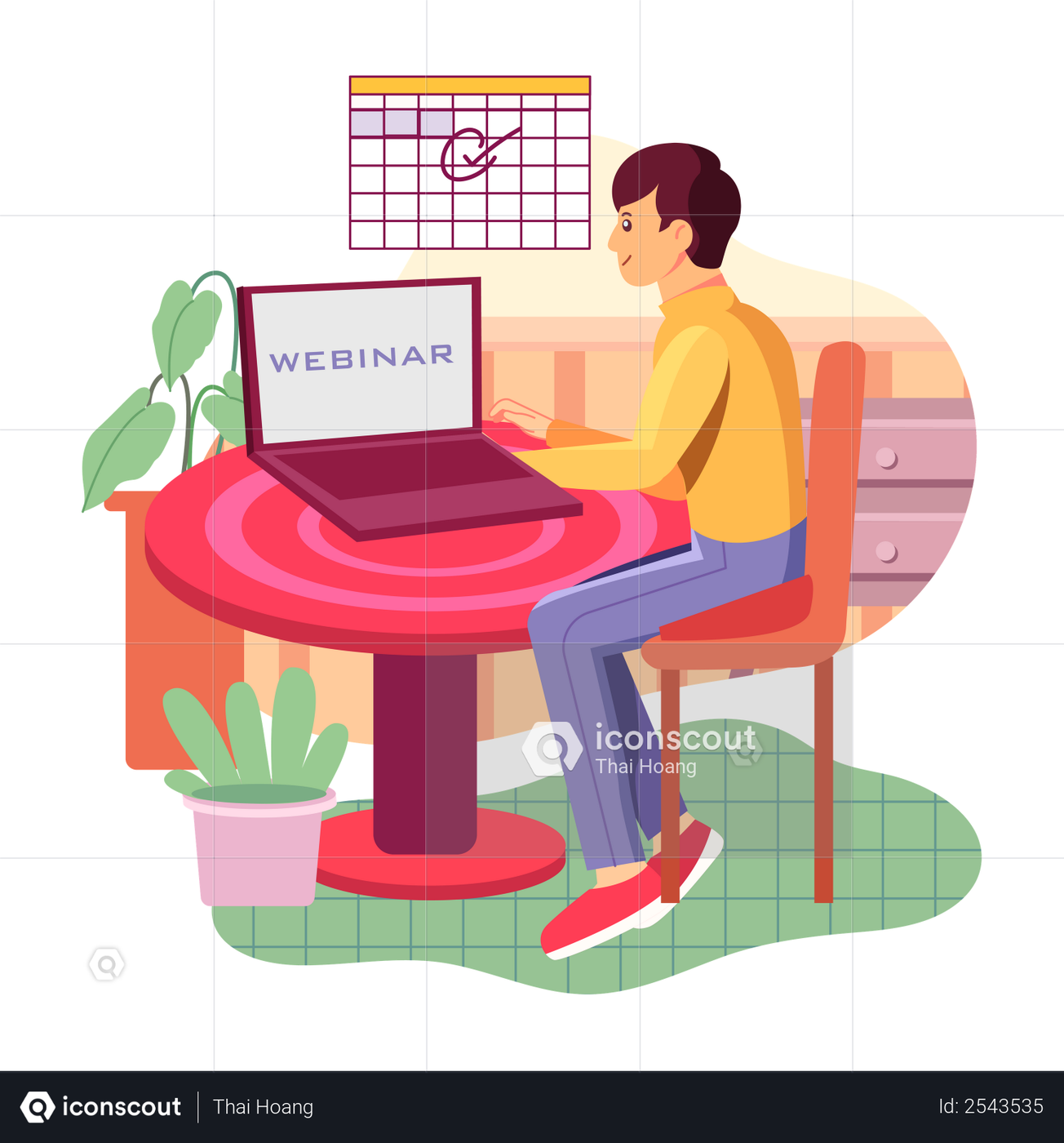 Best Premium Boy attending webinar Illustration download in PNG
