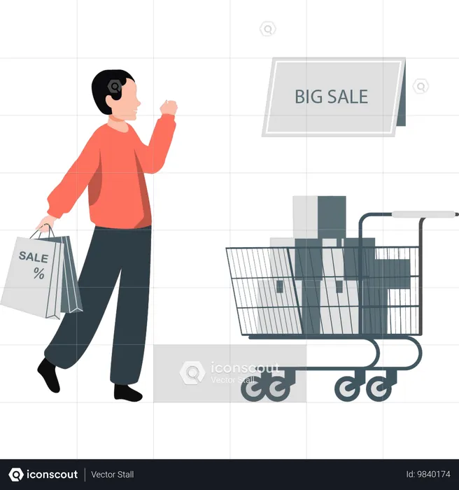 Boy availing big sale  Illustration