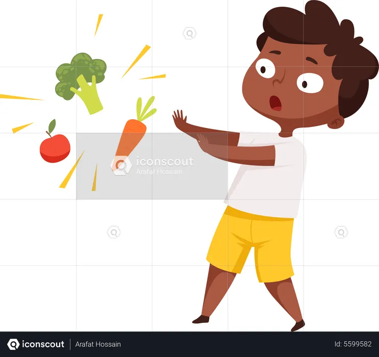 Boy avoiding healthy veggies  Illustration