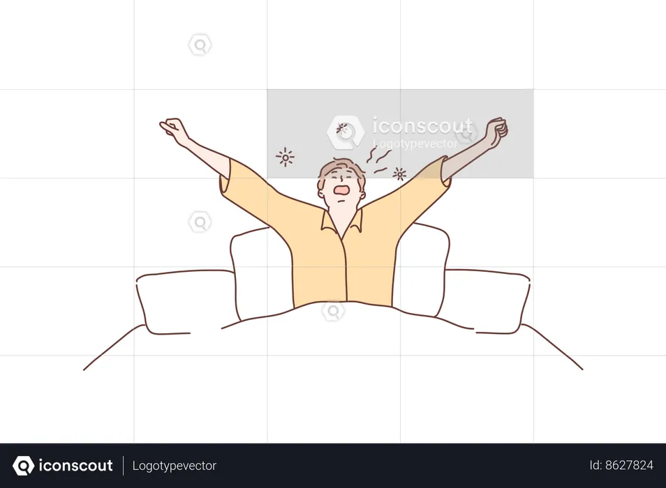 Boy awakes happily in morning  Illustration