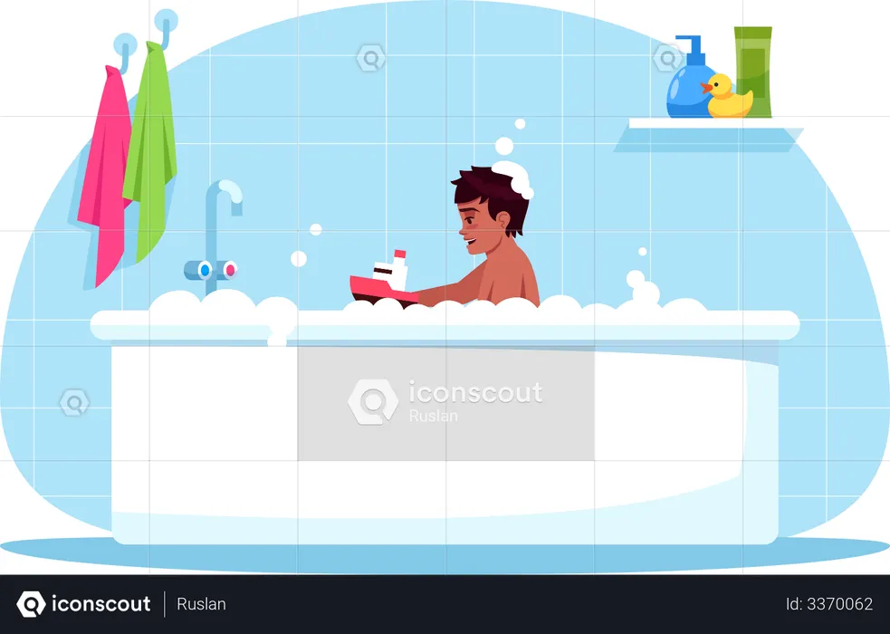 Boy bath time  Illustration