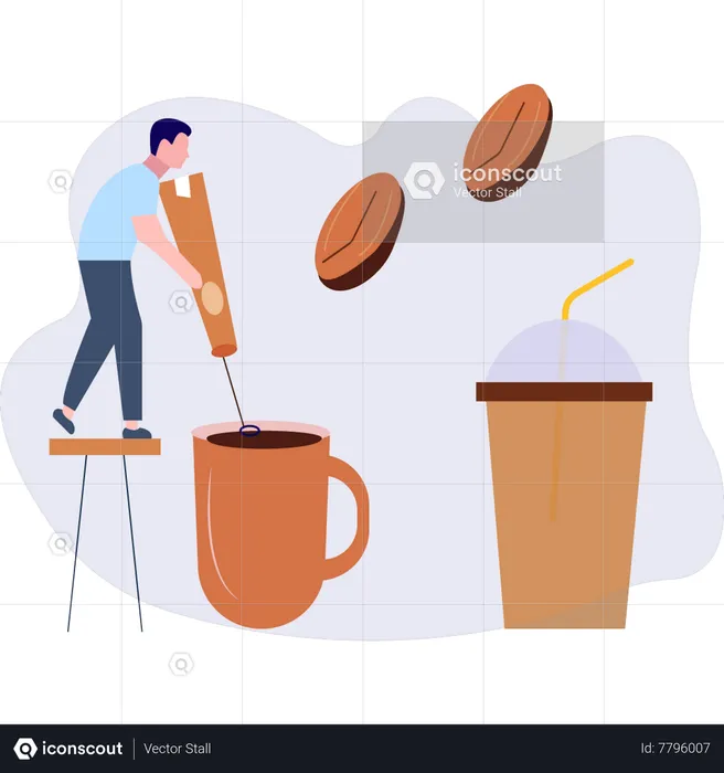 Boy beating coffee  Illustration