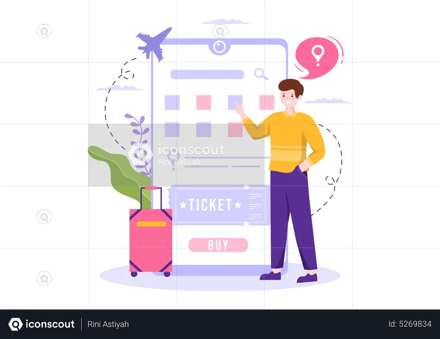Boy booking travel ticket online  Illustration