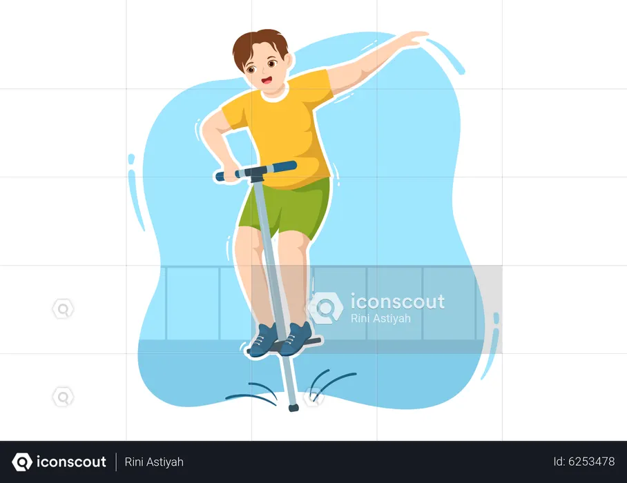Best Premium Boy bouncing on Pogo Stick Illustration download in PNG