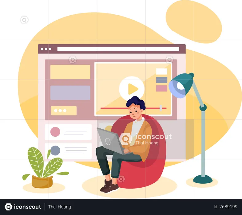 Boy browsing video Content  Illustration