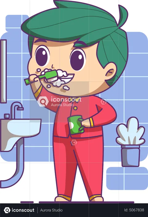 Boy brushing teeth in the morning  Illustration