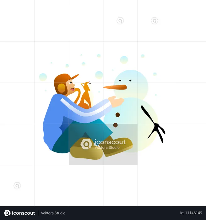 Boy building snowman  Illustration