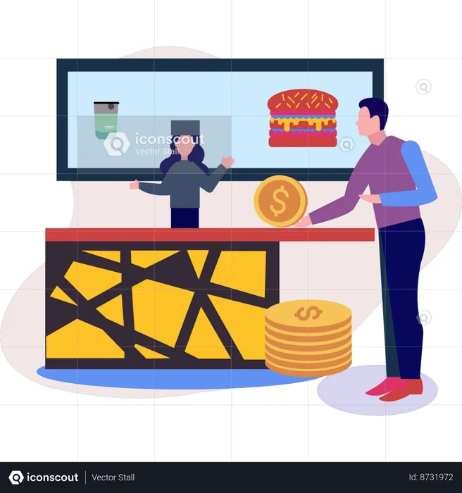 Boy buying burger  Illustration