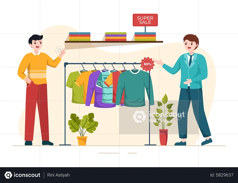 Boy buying clothes  Illustration