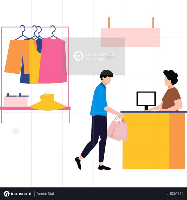 Boy buying clothes from mall  Illustration