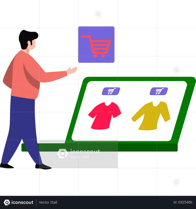 Boy buying clothes on laptop  Illustration