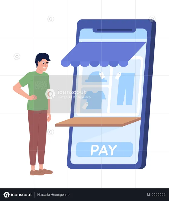 Boy buying clothes online  Illustration