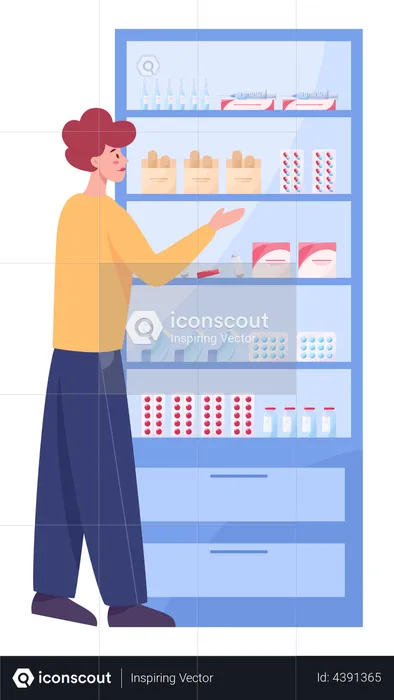 Boy buying medicine from medical store  Illustration