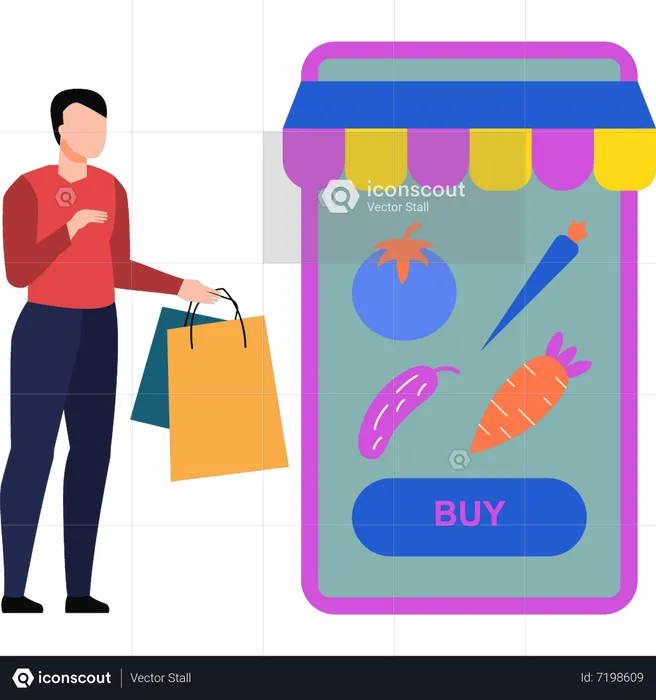 Boy buying vegetables online  Illustration