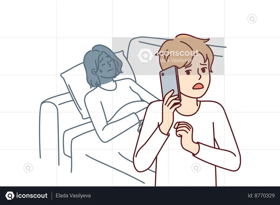 Boy calls ambulance in emergency  Illustration