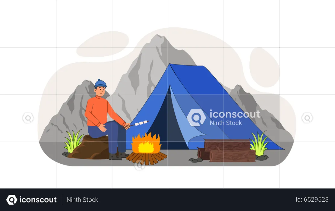 Boy camping  Illustration