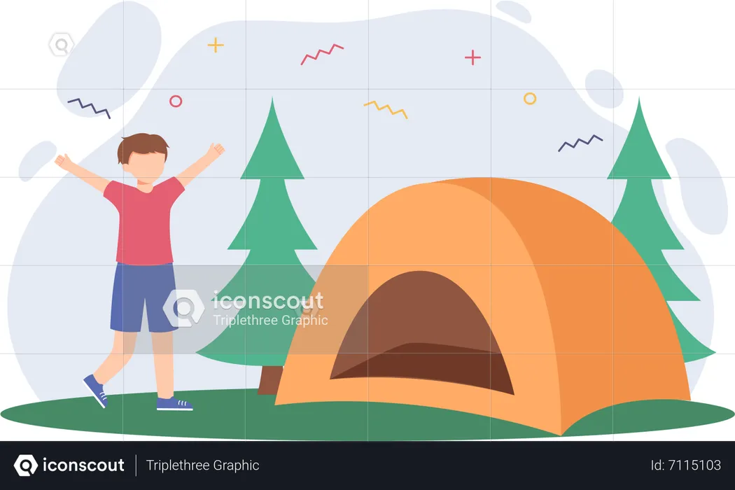 Boy camping  Illustration