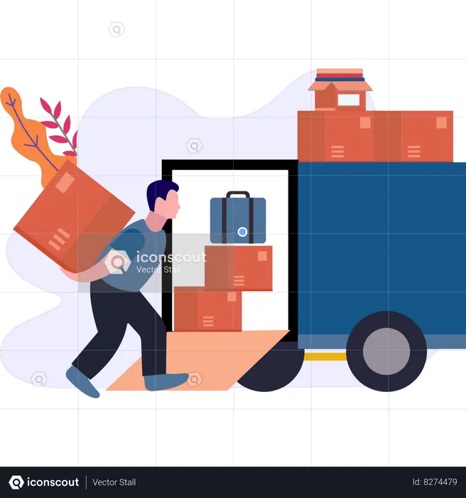 Boy Carrying Box On His Back  Illustration