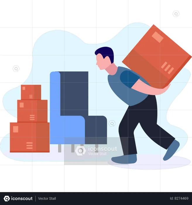 Boy Carrying Carton On His Back  Illustration