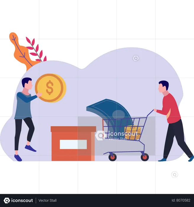 Boy Carrying Donation Trolley  Illustration