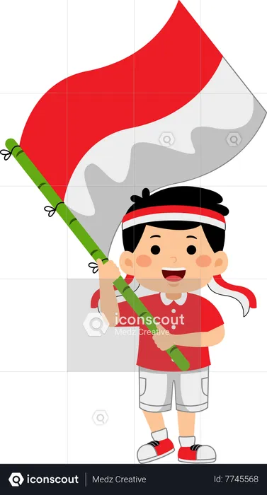 Boy celebrate Indonesia Independence Day  Illustration