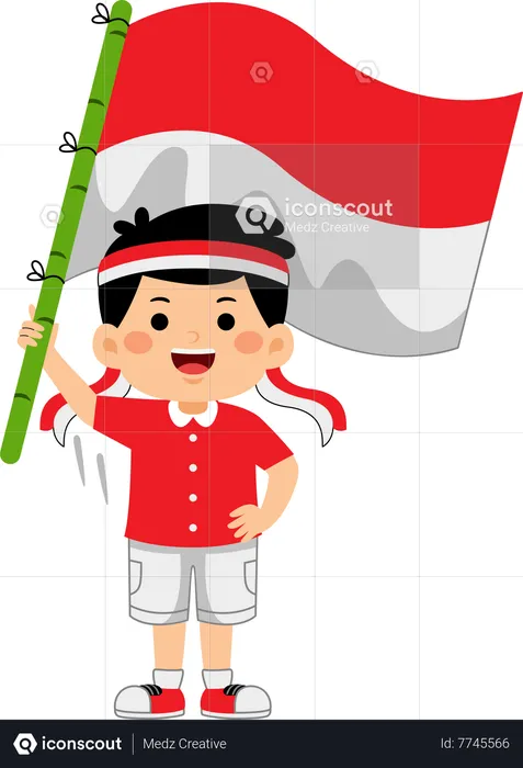 Boy celebrate Indonesia Independence Day  Illustration