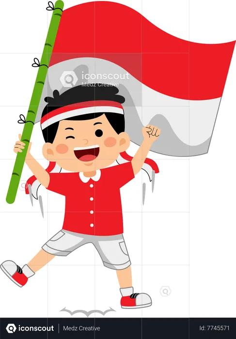 Boy celebrate Indonesia Independence Day  Illustration