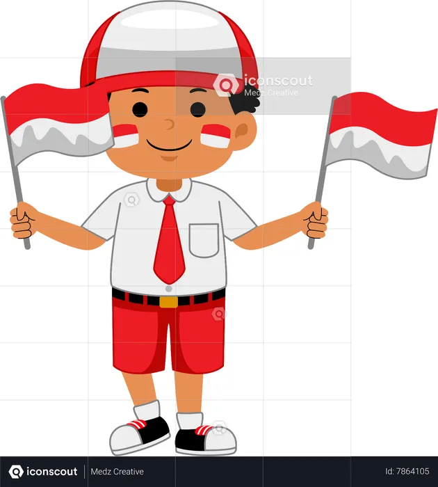 Boy celebrate Indonesia Independence Day  Illustration