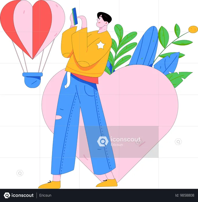 Boy celebrating Valentines Day  Illustration