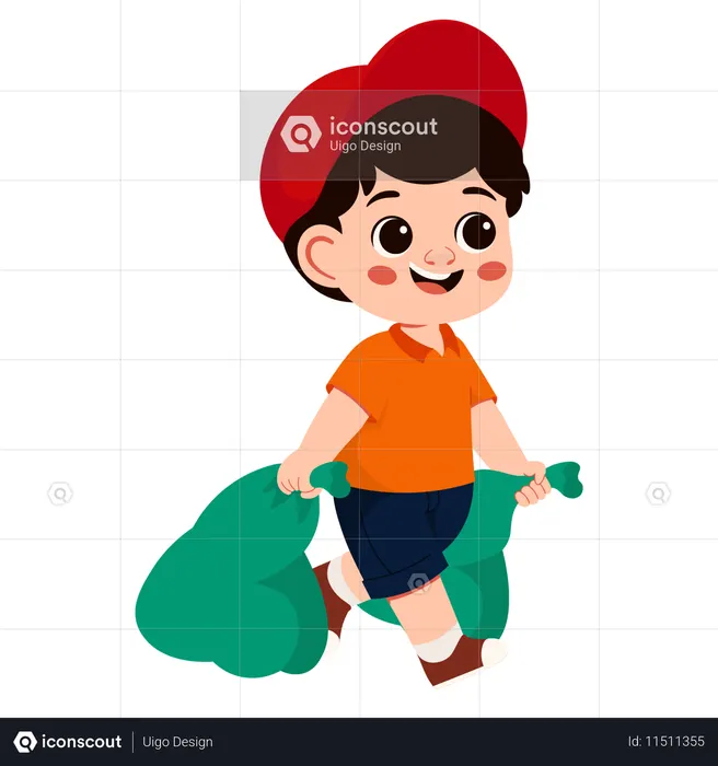 Boy Character Cleaning Plastic Waste  Illustration
