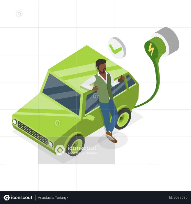 Boy charging electric vehicle  Illustration