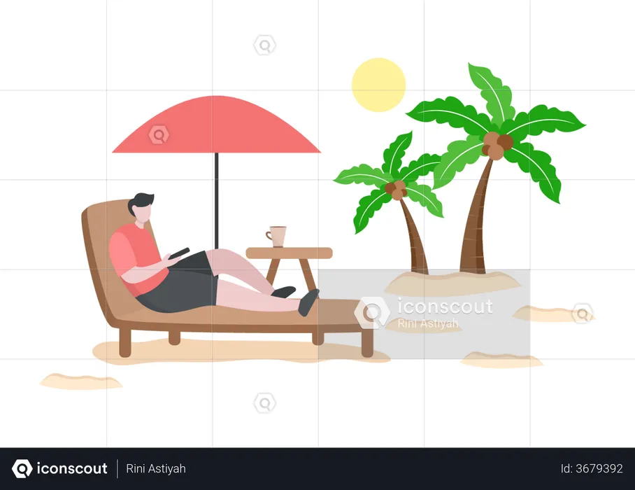 Boy chatting on phone while on vacation  Illustration
