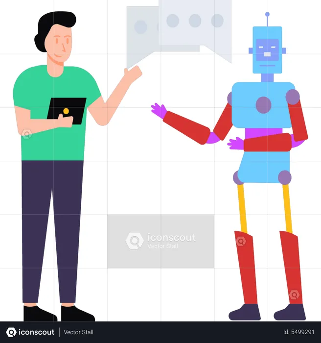 Boy chatting with AI Bot  Illustration