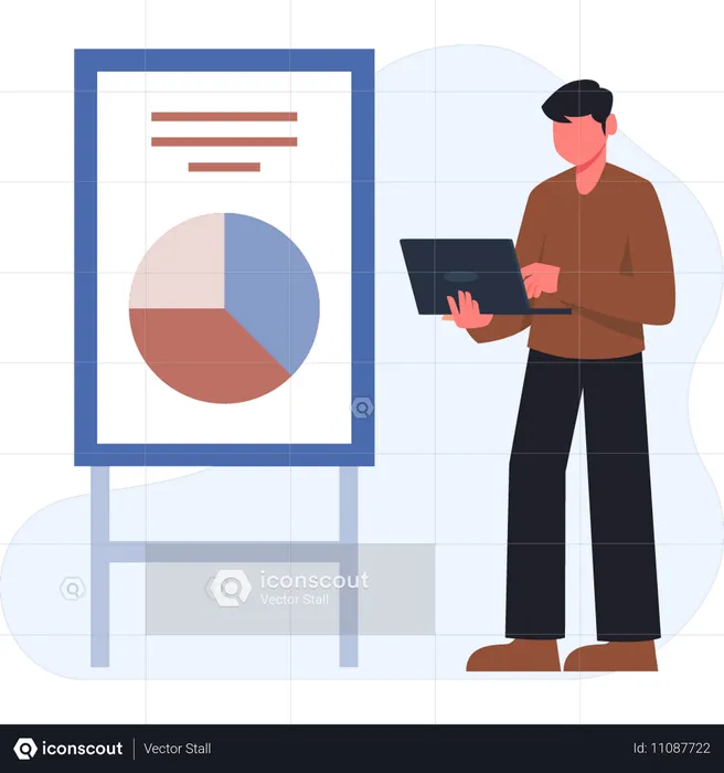 Boy checking business chart report  Illustration