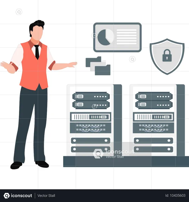 Boy checking data base security  Illustration