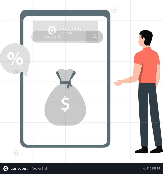 Boy checking dollar value  Illustration