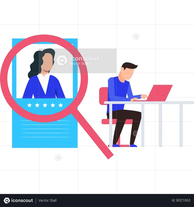 Boy checking girl's profile for job  Illustration