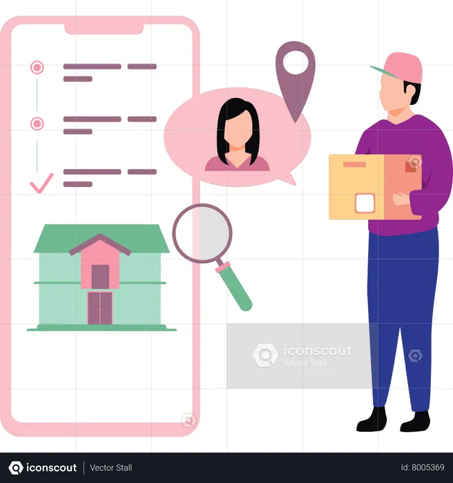 Boy checking location on mobile for delivery  Illustration