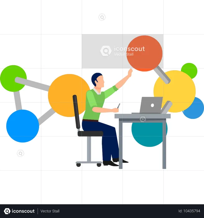 Boy checking molecule structure  Illustration