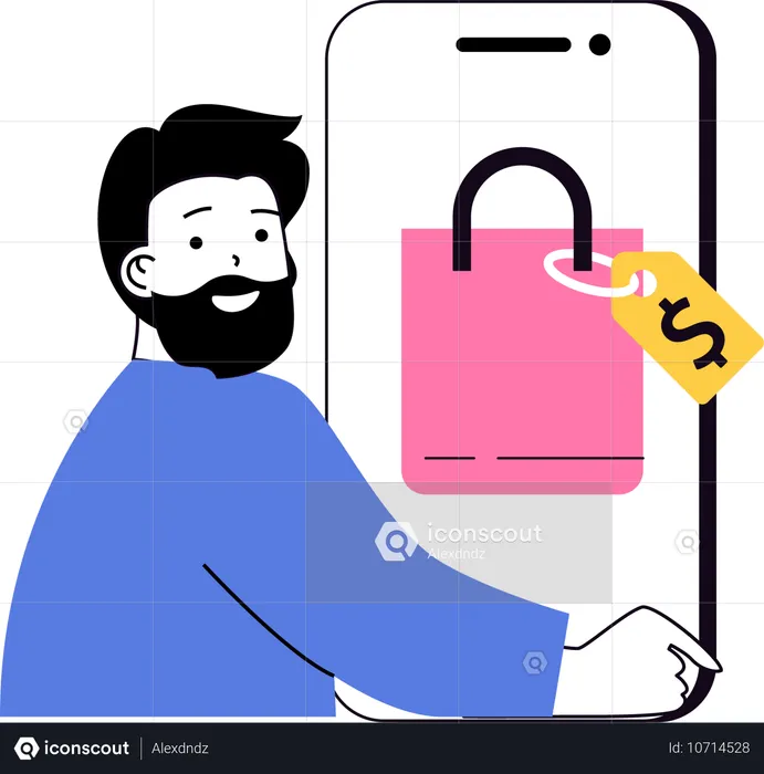 Boy checking online shopping website  Illustration