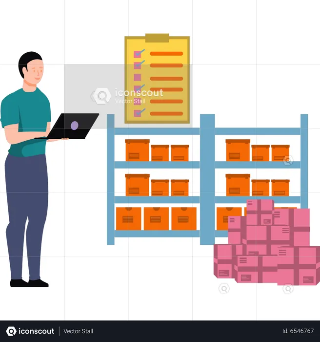 Boy Checking Products In Rack Illustration - Free Download Business ...