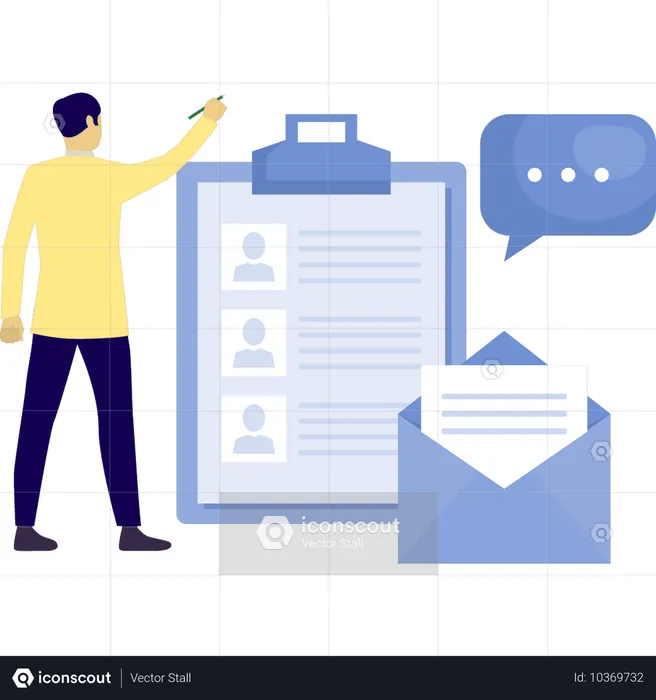 Boy checking profile document  Illustration