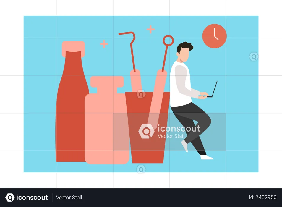 Boy checking up online  Illustration