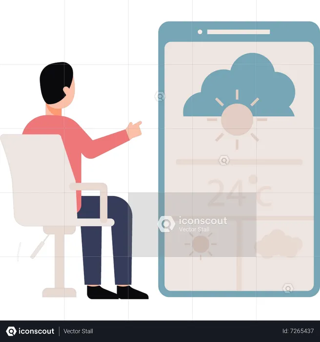 Boy checking weather forecast on mobile  Illustration