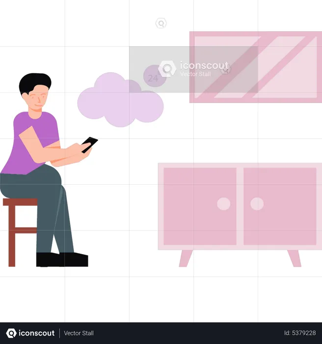 Boy checking weather temperature on mobile  Illustration