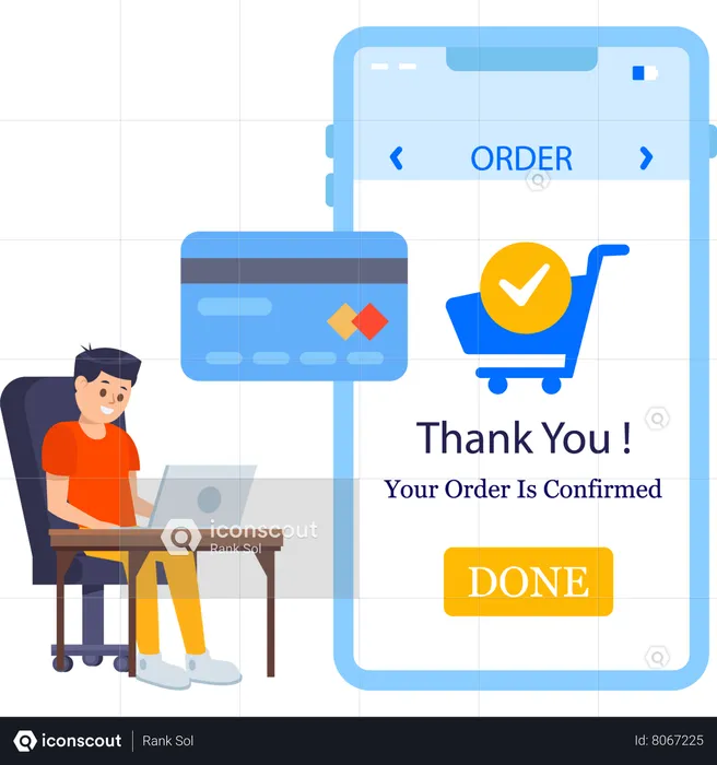 Boy checkout online order in sale period  Illustration